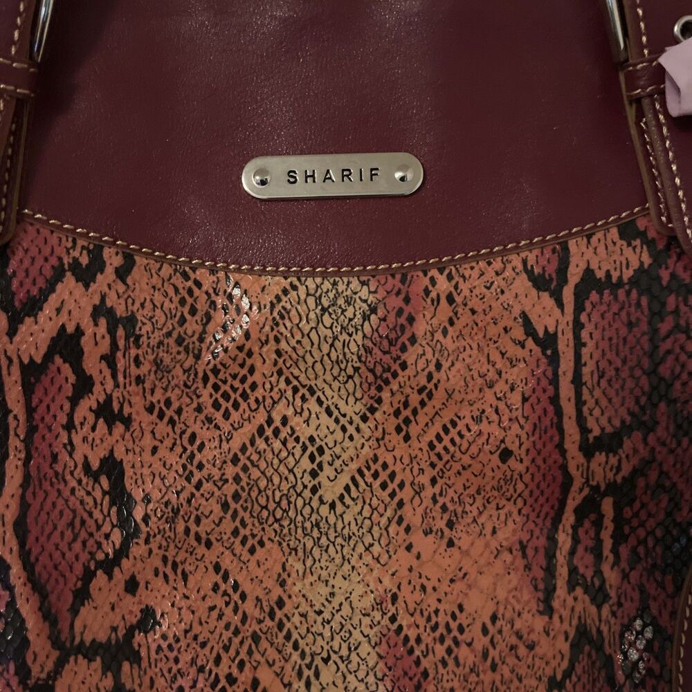 Sharif Studio Embossed Snake  Leather Trim Expanding Purse Burgundy Dust Bag NEW - Picture 8 of 16